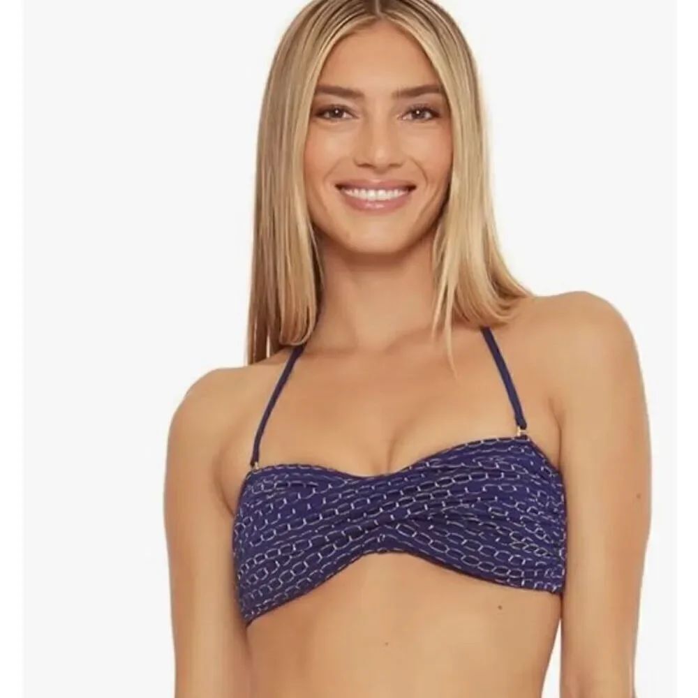 Trina Turk Adeline Metallic Print Twist Bandeau Bikini Top Women's Swimsuit 14 N